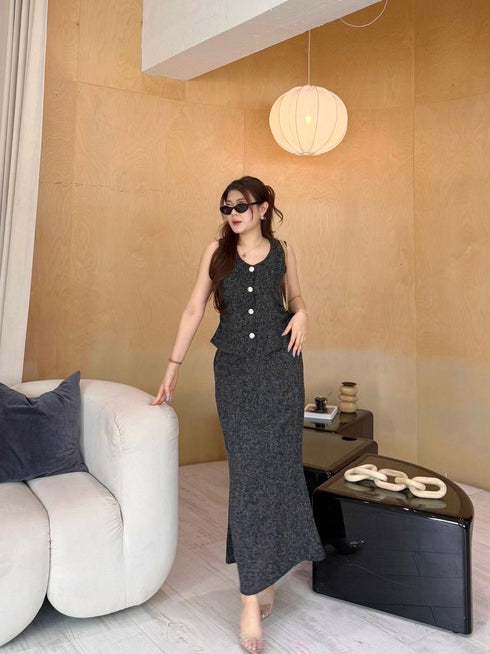 Classy Button Down Peplum Tops With A-Line Skirts Sets